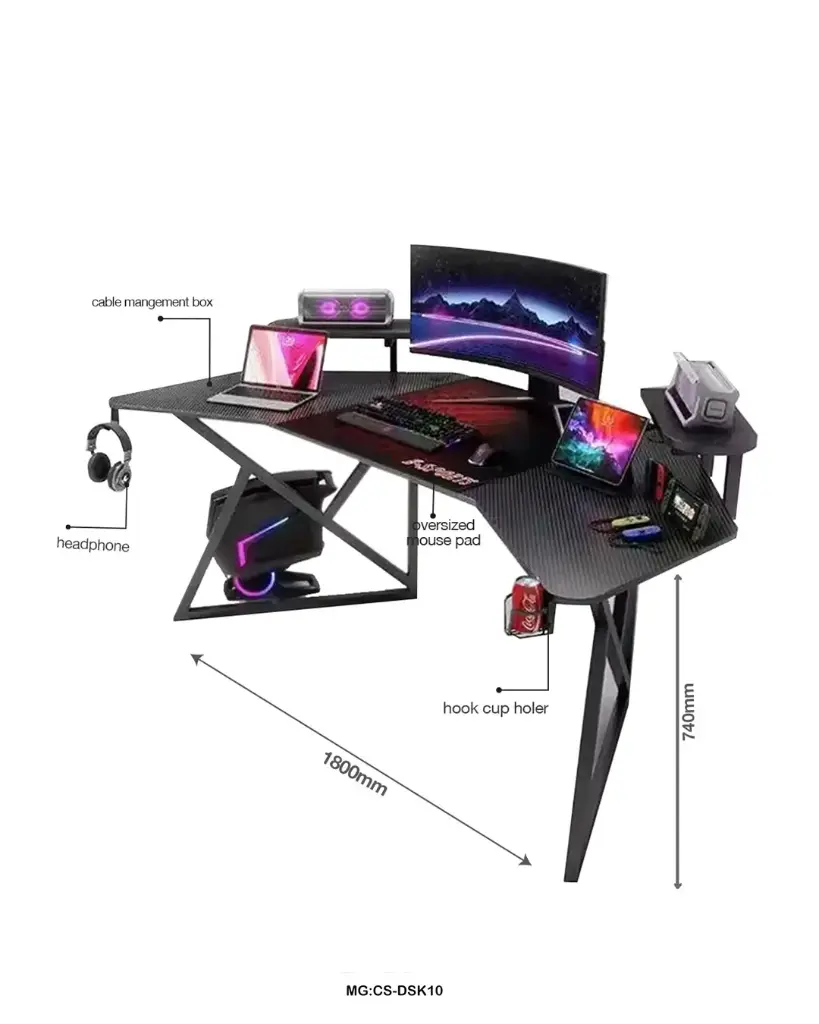 Futuristic L-Shaped Gaming Desk Setup | 180cm Workstation with Oversized Mouse Pad & Accessories "CS-DSK10" 