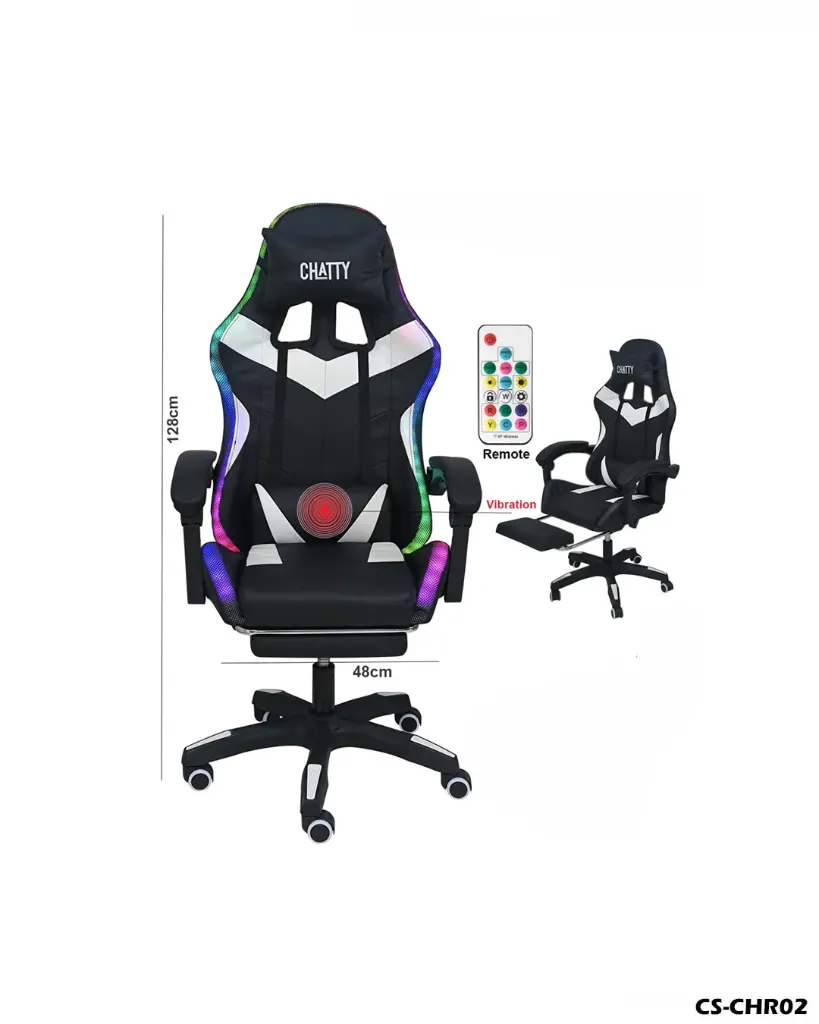 [CS-CHR02-w] RGB Comfortable Leather Gaming Chair with Footrest"CS-CHR02" (white)