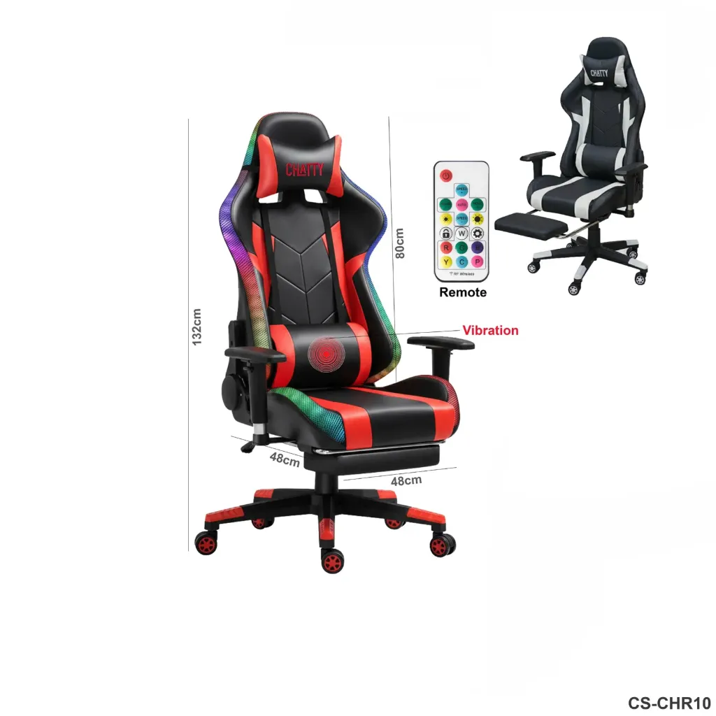 [cs-chr10-r] Adjustable Comfortable Luxury RGB Gaming Chair with Footrest – Vibration & Remote Control"cs-chr10" (​red)