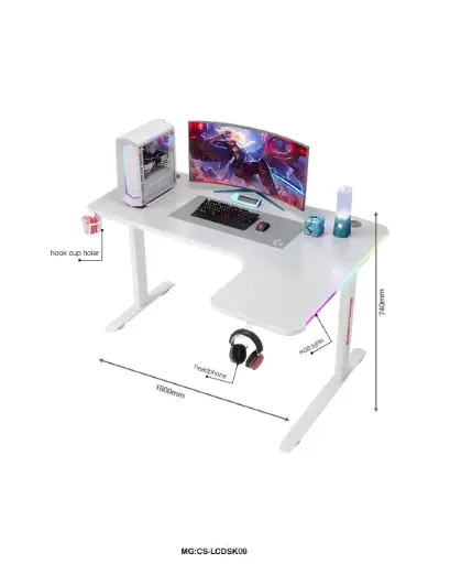 Corner L-Shaped Gaming Desk with RGB Lights | 160cm Gaming Workstation | Cup Holder & Headphone Hook"CS-LCDSK09" 