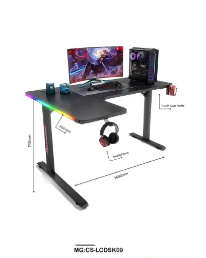 Corner L-Shaped Gaming Desk with RGB Lights | 160cm Gaming Workstation | Cup Holder & Headphone Hook"CS-LCDSK09" 